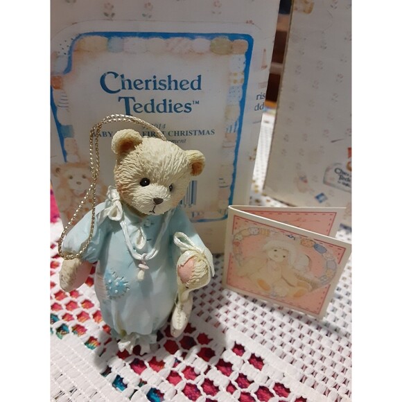 Cherished Teddies Enesco Baby Boy's First Christmas Ornament Dated 1993 in Box - Picture 1 of 6